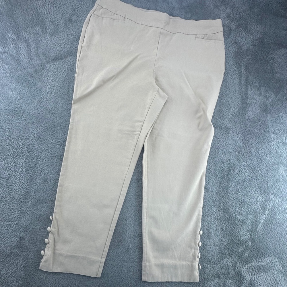 Chico's Crop‎ Pants Womens 3.5R 18R Tan Excellent Pull On Button Hem Career 3585